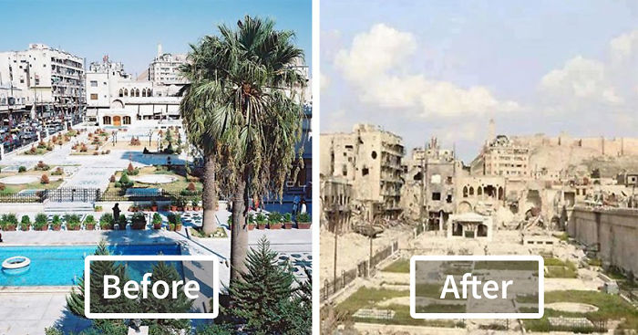 Before and After the syrian civil war in the city of aleppo